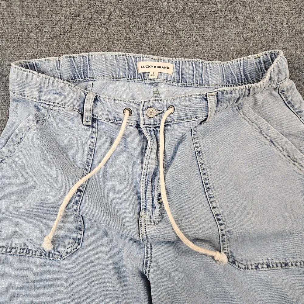 Lucky Brand Womens Light Wash Wide Leg Drawstring Denim Jeans Raw Hem Large